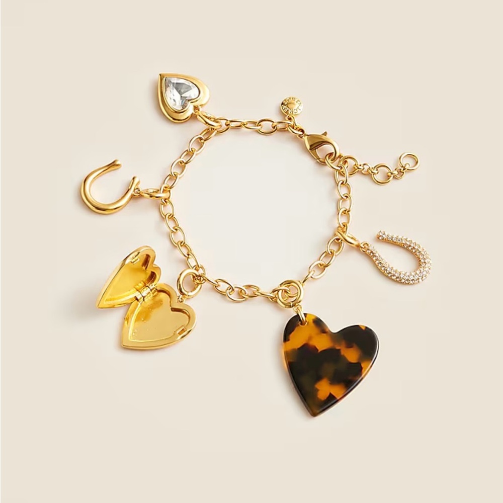 J. Crew Gold and Black heart Charm Bracelet.